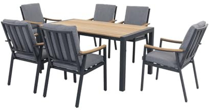Primaster Dining Möbelset Eukalyptus Shanghai 7-teilig mit Tisch + Stühlen