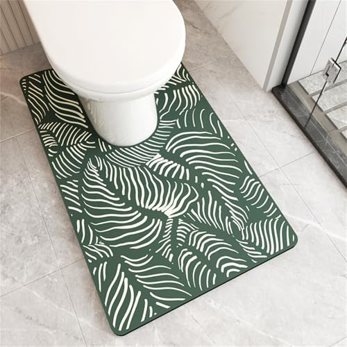Treer Tapis Toilette WC Contour, Antidérapant Diatomite Tapis de Bain Contour Forme de U Lavable, Absorbant, Sechage Rapide pour WC et Salle de Bain (Ligne Vert foncé,55 * 50cm)