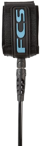 FCS Regular Classic Surfboard Leash – Durable 7mm Cord, Neoprene Strap, Anti-Tangle Swivel – Everyday Surf Leash for 2–8ft Waves (Tranquil Blue/Black, 6')