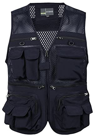 vohiko Herren Sommerweste mit Vielen Taschen Anglerweste Netzweste Ärmellos Jacke Leichteweste Arbeitsweste Atmungsaktiv Jagd Wandern Safari Weste Reporterwesten Multifunktionsweste