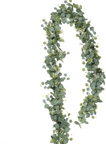 ClcIosis 1 ghirlande di eucalipto 1,8 m per Interni e Esterni, Ghirlanda Artificiale con Gancio, realistica e Facile da Pulire, Decorazione per Matrimonio, Giardino e Balcone