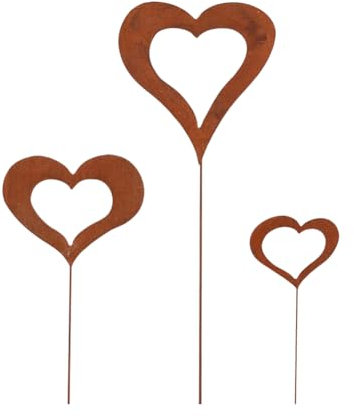 3 Pcs Rusty Heart Shaped Garden Stakes Rust Heart Garden Ornaments Flower Bed Metal Stake Decor Yard Art Stakes Simple Rusty Patio Decorations for Balcony Plant Pots
