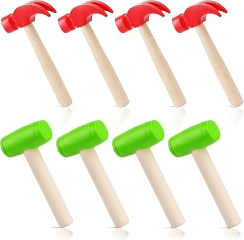 PQHIQ 8 Pcs Mini Wooden Hammer Toys, Simulation Toy Hammer Small Plastic Toddler Claw Hammer, Educational Toys