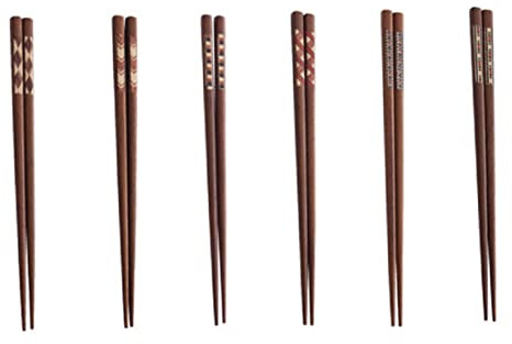 STOBAZA 6 pares Palillos Reutilizables de Madera Natural Japonés con Diseño Clásico y Antideslizante Regalo para Cultura Asiática y Cocina Oriental