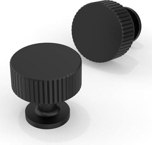 Asimerdeco 10 Pack Matte Black Cabinet Knobs 28mm Round Kitchen Solid Zinc Alloy Drawer Knobs