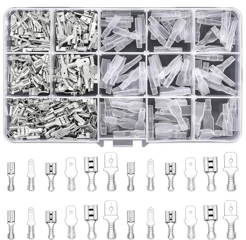 450pcs Kabelschuhe Set, Flachsteckhülsen Set 2,8 mm 4,8 mm 6,3 mm Flachstecker Männlich & Weiblich Quetschverbinder Sortiment Elektrische Steckverbinder Crimpverbinder Isolierte Kabelstecker