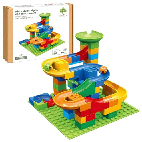 Pista delle biglie con mattoncini, giochi educativi per bambini da 6 anni - Murble track with building bricks (88 PEZZI)