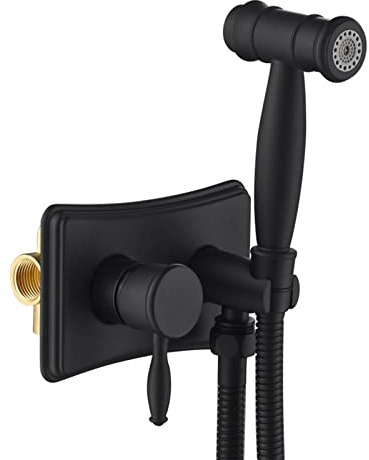 Pulvérisateur de bidet for toilettes, eau chaude et froide, pulvérisateur de bidet mural, pulvérisateur de couches lavables for bébé, pulvérisateur de bidet portatif en laiton(Black)