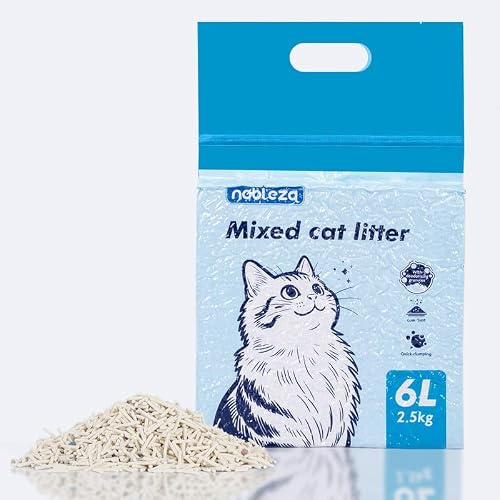 Nobleza Tofu & Bentonit Katzenstreu 2,5 kg (6 L) – Gemischtes Katzenstreu, Schnell klumpend, staubfrei, Starke Geruchskontrolle