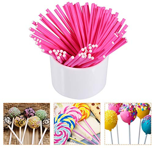 lyrlody Bâtonnets de Bonbons Lolly, Bâtons de Sucettes Durables, Sucettes de Haute qualité pour Faire des Cake Pops (PINK)