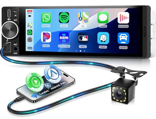 VECHTEL Radio de Coche 1 DIN con CarPlay Android Auto Inalambrico, 6.28 Pulgadas IPS HD Pantalla Táctil Radio Coche Soporte Bluetooth 5.2 Radio FM USB/Tipo-C/AUX Mirror Link SWC Cámara Trasera
