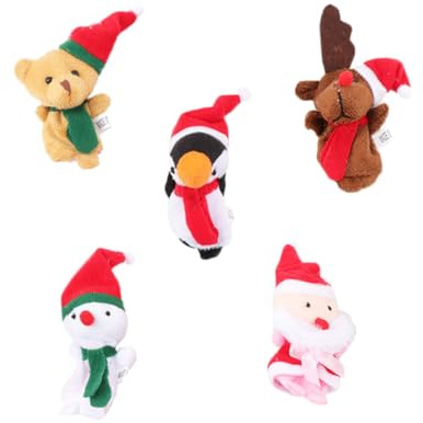 ERINGOGO Weihnachts Fingerpuppen 5 Stück aus Plüsch mit Weihnachtsmann Pinguin Schneemann Elch und Bär Pädagogisches Fingerspielzeug für Handliche Größe für Reisen und Spiele
