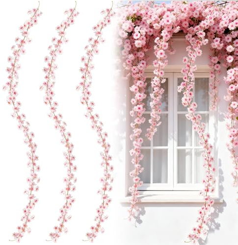 3 Stück Rosa Künstliche Kirschblüten Girlande 180cm für Frühlingsdeko | Kunstblumen Girlande wie echt, Blumengirlande Innen & Außen, Fake Blumen, Hängedeko, für Hochzeit, Party, Home Deko