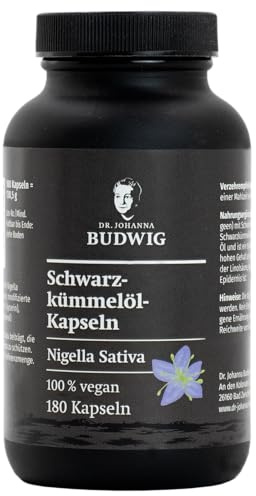 Dr. Budwig Schwarzkümmelöl Kapseln 180 Stück | Kaltgepresstes, filtriertes Bio Schwarzkümmelöl aus Ägypten mit Vitamin E - vegan - carrageenfrei - laborgeprüft