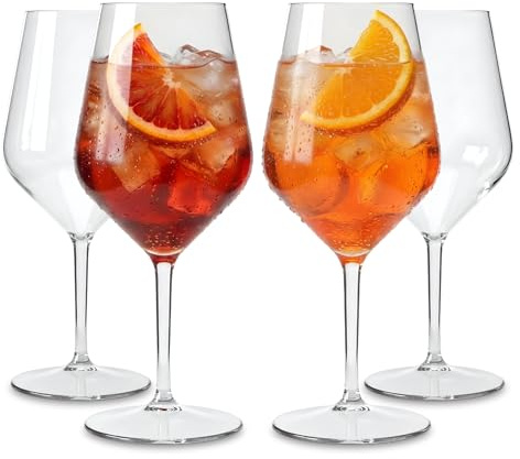 WUITOKI Calici Spritz Aperol in plastica, 4pz, 47cl, lavabili in lavastoviglie, Infrangibile, Aperitivo, Cocktail