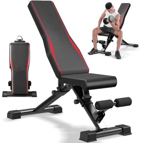 COOCHEER Hantelbank Klappbar Verstellbare, Platzsparende Klappbare Trainingsbank 900LBS Belastbarkeit für Brust Schultern Arme, Schrägbank Flachbank Fitnessbank