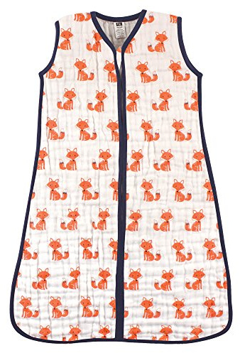 Hudson Baby Unisex Baby Muslin Cotton Sleeveless Wearable Sleeping Bag, Sack, Blanket, Foxes, 0-6 Months