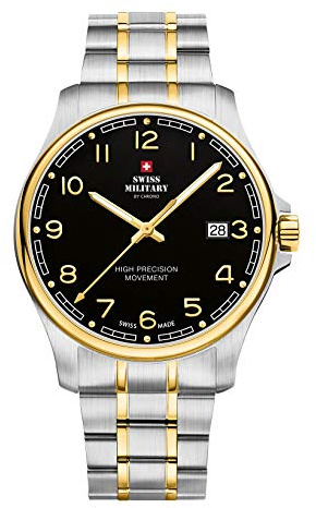 Swiss Military by Chrono Reloj Hombre Reloj de Pulsera Movimiento de Cuarzo con Pulsera de Metal de Acero Inoxidable Reloj de Hombre Analógico Plata Oro SM30200.19