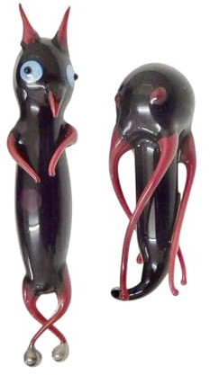 2 Große Flaschenteufel Wassertänzer Flaschentaucher Teufel + Krake schwarz-rot Lauscha Handmade
