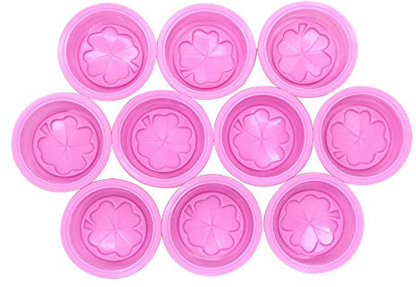POFET Lot de 10 moules à savon ronds en silicone avec motif trèfle à quatre feuilles, Moules à savon en silicone en forme de fleur, moule à savon fait maison, pudding, gelée, cheesecake et brownie
