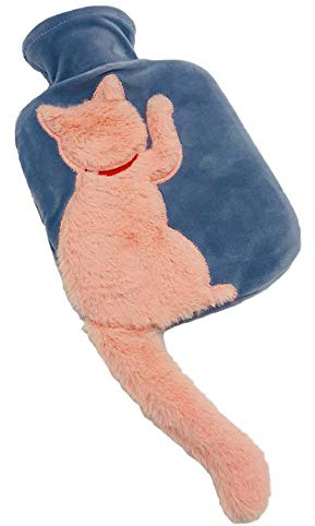 YHNJI Borsa dell'acqua calda per il collo, le spalle, i piedi, i crampi mestruali, con fodera in peluche a forma di gatto