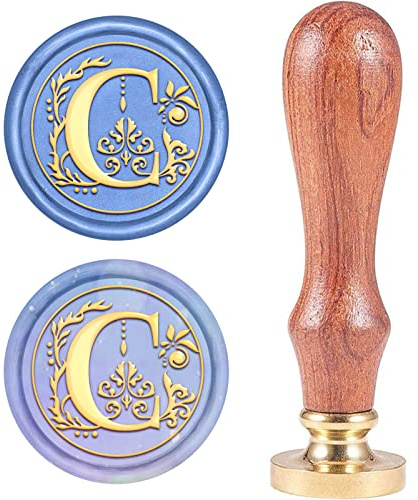 CRASPIRE - Sello de Cera con Iniciales de Alfabeto Retro, Clásico, Vintage, 26 letras AZ, Cabeza de Latón Extraíble, Mango de Madera para Sobre, Invitación, Adorno, Decoración de Regalo (Letra C)
