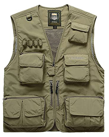 DAIHAN Herr utomhus ärmlös väst fiskarväst multifunktionell väst för fiskare vandring jakt militär jakt och fiskare camping vandring väst fritid jacka, kaki, 5XL