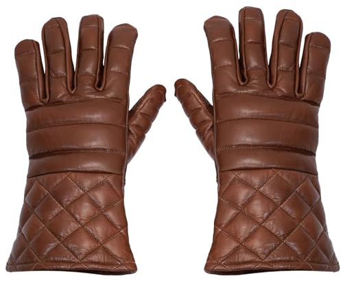 Mythrojan Guantes de esgrima Swordsman: Hema - Guantes de cuero ligeramente acolchados medievales renacentistas, Marrón, Large