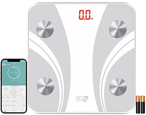 Get Fit Smart Bathroom Scales - Monitor Weight Loss Digital Body Weighing Scale - Connect to iOS/Android via Bluetooth with Easy to use APP Fitdays/Onfit, LCD Display & Automatic On/Off - White