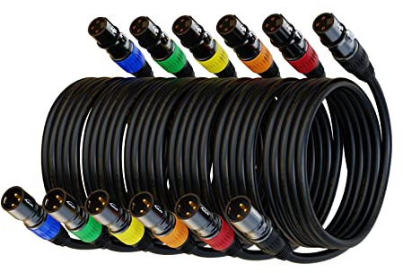 AuxLink XLR Cables, Microphone Cable 1.5ft 6 Packs, Short Cable | Male to Female Mic Cable 3-Pin Compatible with Stage Lighting, Speaker Systems and More