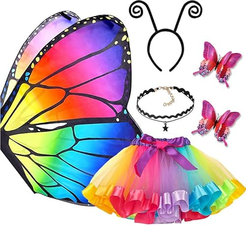 CHMMY 6PCS Dance Châle de Papillon Ailes Pour Enfants Costume avec Bracelet Papillon et Collier Convient pour Cosplay Fête Halloween Anniversaire Festivals Cadeaux écoles