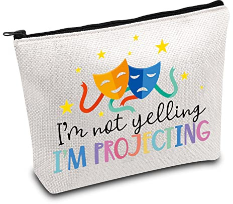 PLITI Theatre Makeup Bag Drama Theater Lover Gift Comedy Tragedy Masks Cosmetic Bag I'm Not Yelling I'm Projecting Drama Acting Travel Pouch (Yelling projecting)