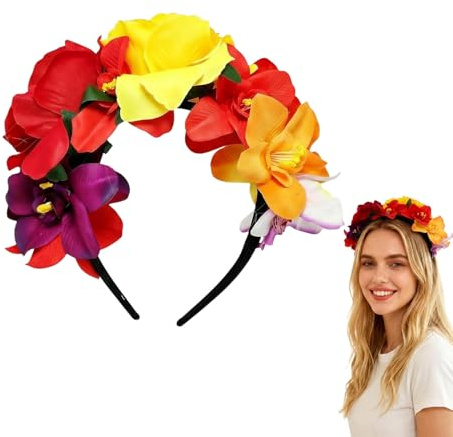Diadema de corona floral con rosas mexicanas, disfraz de Halloween, cosplay, accesorios para el cabello para mujeres y niñas, fiesta, carnaval