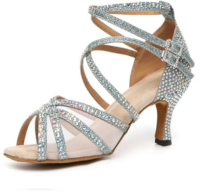 RUYBOZRY Dam Latin Dansskor Glitter Strass Salsa Party Föreställning Balsal Dansskor,YCL508-Blå-6,EU38