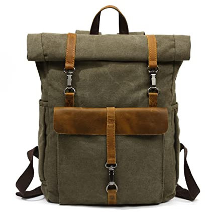 FANDARE Mochila Enrollable Mochila Escolar para 15.6 Pulgadas Portátil Lienzo Mochila Bolsas Escolares para Escolar Universidad Trabajo Multiusos Mochilas Ejército Verde