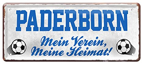 Paderborn Fan Blechschild - Retro Fußball Schild - Deko Fanartikel für Wohnzimmer Kinderzimmer Werkstatt - schöne Geschenkidee für große und kleine Paderborner Fussball Fans - 28x12cm