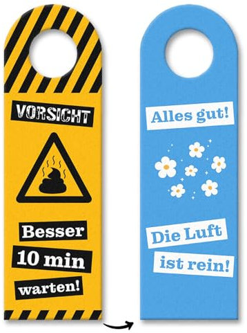 Vorsicht Gestank - Luft ist rein Türhänger 10er Set lustiger Türanhänger mit Warnung oder Blumenmotiv für Toiletten, Badezimmer für WGs oder Zuhause