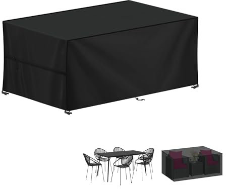 LAMUNI Outdoor Garden Table Cover Rectangular Garden Furniture Covers Waterproof Patio Table Covers Anti-UV Rattan Sofa Set Cover Windproof 420D Oxford Patio Covers for Outdoor Furniture, 150x80x70cm