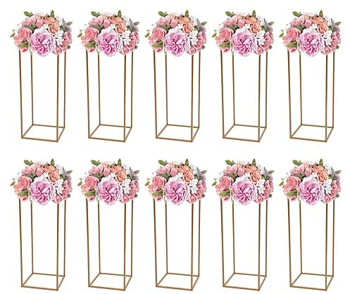 10-Stück Metall BlumenstäNder, Gold Hochzeit Tafelaufsätze für Tische mit Acrylplatte, 60cm/23.62inch Hohe Hochzeit Blumenständer für Blumenarrangemen, Vase Stand für Party, Eine Hochzeit (10-StüCk)