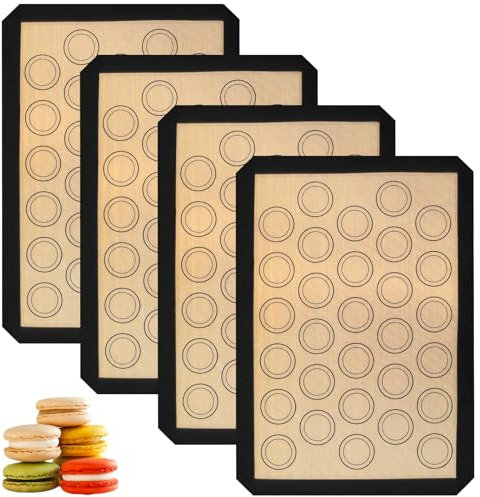 4 alfombrillas de silicona para hornear macarrones de 42 x 29,5 cm, antiadherentes, reutilizables, resistentes al calor, bandeja de horno multiusos para macarrones, galletas, pan, alfombrilla de pizza