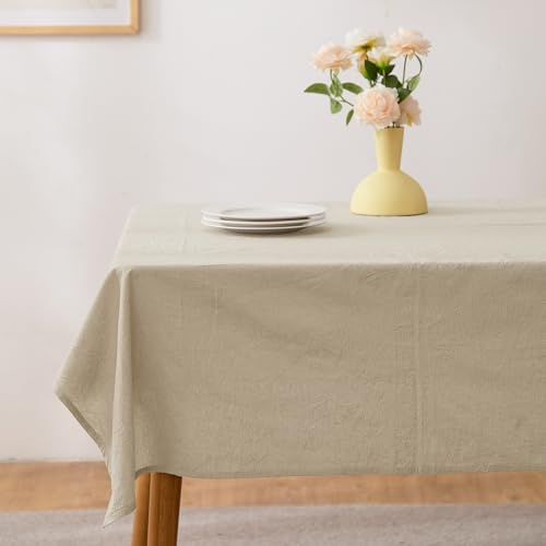 ATsense Tischdecke, Tischdecke Beige, Tischdecken Leinenoptik-100% Gewaschener Baumwolle Eckig Tischtuch 140x260 cm