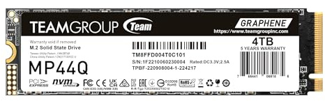 TEAMGROUP MP44Q 4TB SLC Cache Gen 4x4 M.2 2280 PCIe 4.0 w/NVMe Ordenador portátil NUC NAS SSD Velocidad de Lectura/Escritura hasta 7000/5900MB/s TM8FFD004T0C101