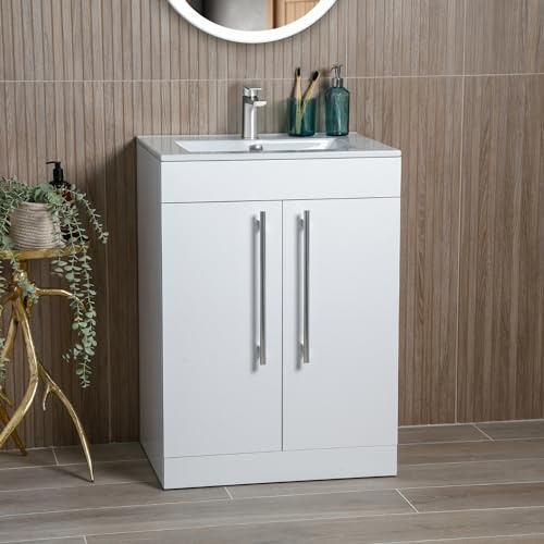Go Bathrooms Valta 615mm White Vanity Unit Under Sink Bathroom Cabinet Fully Assembled Includes Ceramic Basin Sink Floor Standing with Chrome Handles Chrome Basin Tap & Pop Up Waste�
