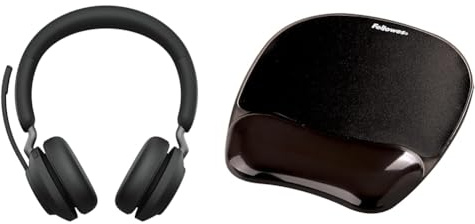 Jabra Evolve2 65 Casque sans Fil et Tapis de Souris Fellowes Repose-Poignet en Gel Cristal Noir