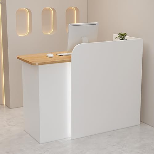 Empfangstheke, Bürotheke Rezeption Tisch, Begrüßungstheke Mit Abschließbare Schubladen, Verkaufstheke, Rezeptionstheke Mit GroßEm Stauraum, Für Klinik, Salon, Lobby(Wood+White-B,100x50x100cm)