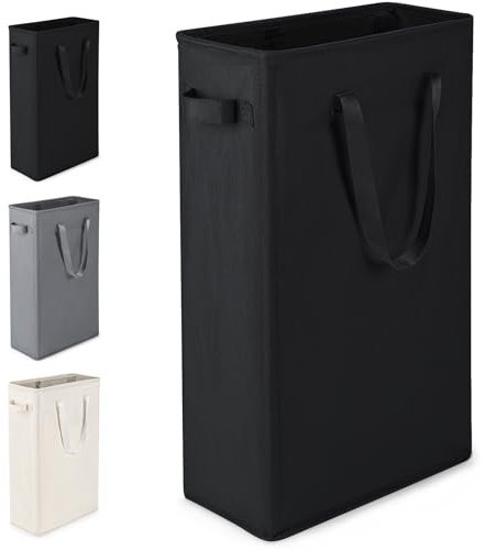 Virklyee Panier à Linge Mince Panier à linge en tissu Oxford Pliable Panier à Linge Corbeille a Linge pour chambre à coucher, salle de bain, chambre d'enfant 39x19x61CM,45L (Noir)