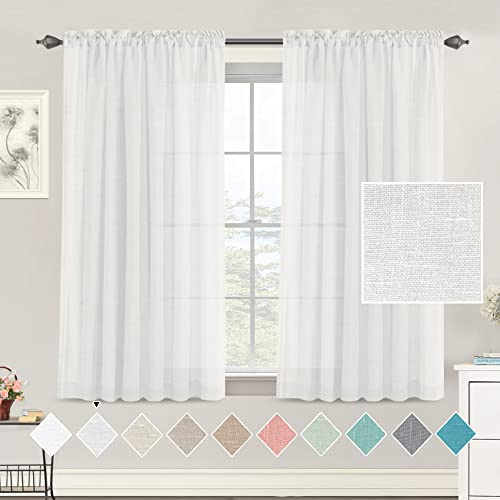 Tenger Home Rideaux en Lin Semi-Transparents Rideaux d'intérieur avec Galon froncé pour Salon ou Chambre à Coucher, 2 Panneaux (Blanc, 100 x 120 cm)