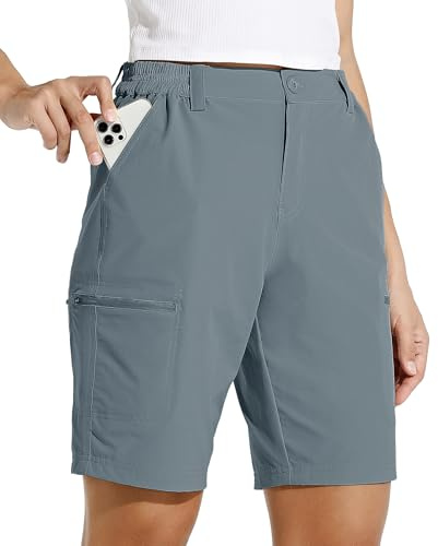 WILLIT Damshorts, vandringsbyxor, korta byxor, sommar, cargobyxor, cykelbyxor, stretch, sportbyxor, golfshorts, snabbtorkande vandring, utomhus, lätta resor, shorts med fickor, 25 cm, Jeansblå, S
