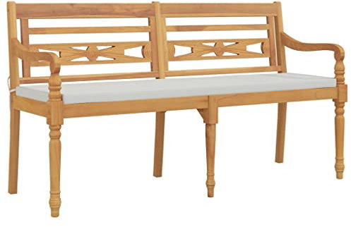 ULUYYUC Küchenbank Gartenbank Balkonbank Gartenhocker - Batavia-Bank mit Kissen 150 cm Massivholz Teak für Balkon Innenhof Garten Parks
