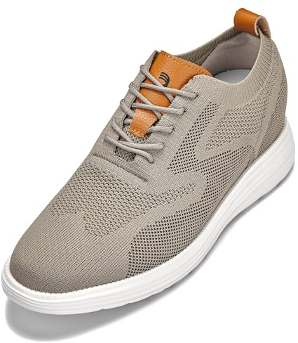 CALTO Chaussures d'ascenseur Invisibles pour Homme - Ultra légères - Tricotées - Sportives - 7,1 cm de Plus, Kaki, Vert, Marron, 42 EU